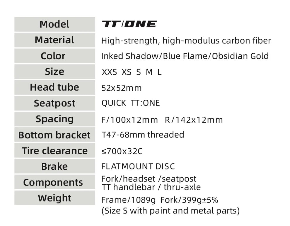 Quickpro TR:ONE Carbon Road Bike Frameset | UCI Approved