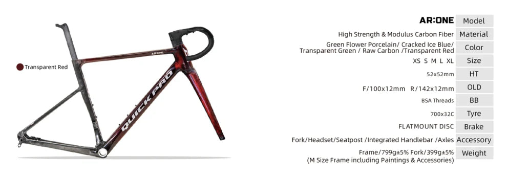 Quickpro AR:ONE Carbon Road Bike Frameset | UCI Approved